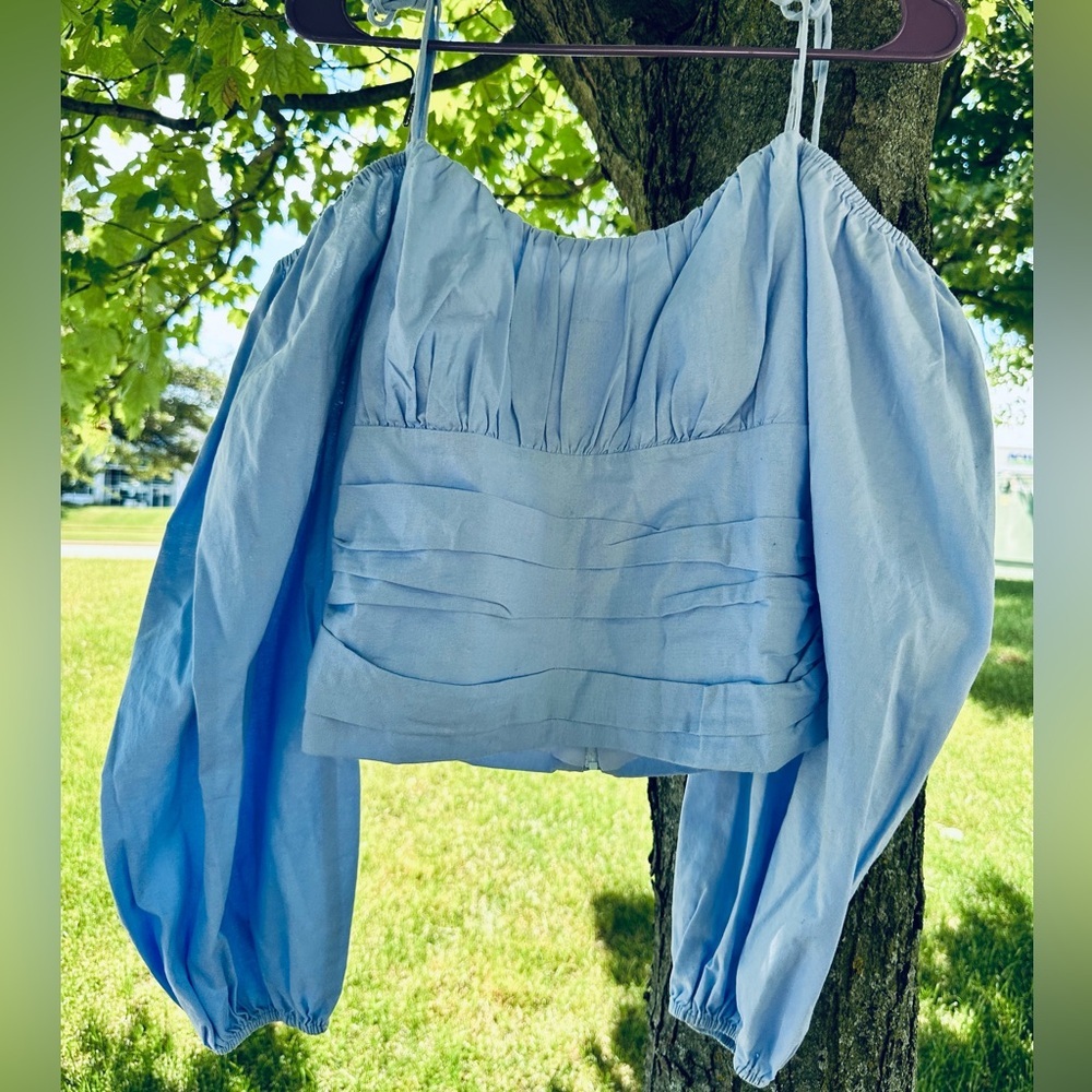 Finders Keepers Women Linen Cotton Light blue Color Top tank.